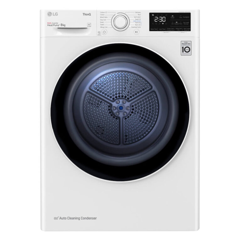 Uscator de rufe LG RH80V3AV6N, 8 kg, Pompa de caldura, Dual Inverter, Eco Hybrid, ThinQ, Autocuratare, Clasa D, Alb