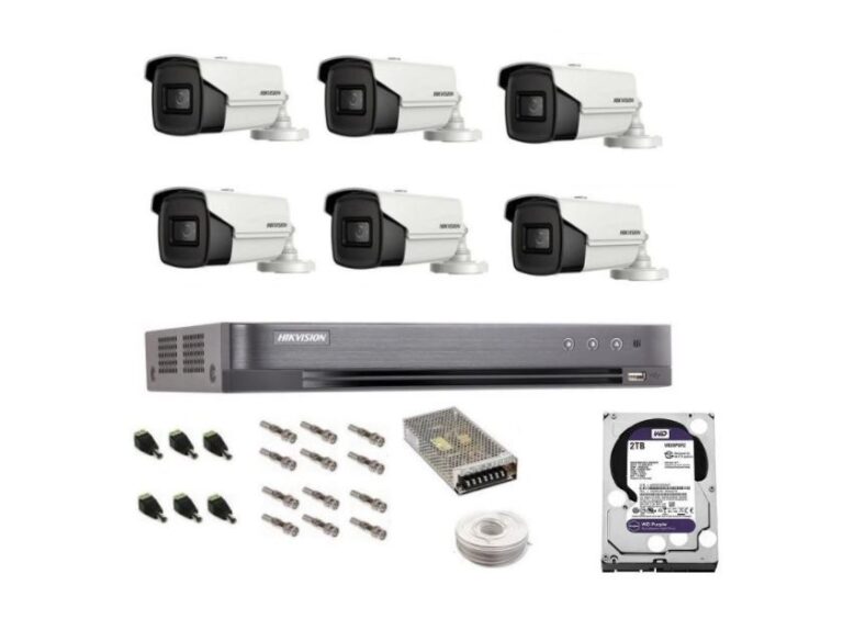 Sistem complet de supraveghere profesional Hikvision 6 camere IR60m, DVR 8 canale Turbo HD, inregistrare 4K, HDD 2 Tb, 100 m cablu CCTV, vizualizare pe telefon