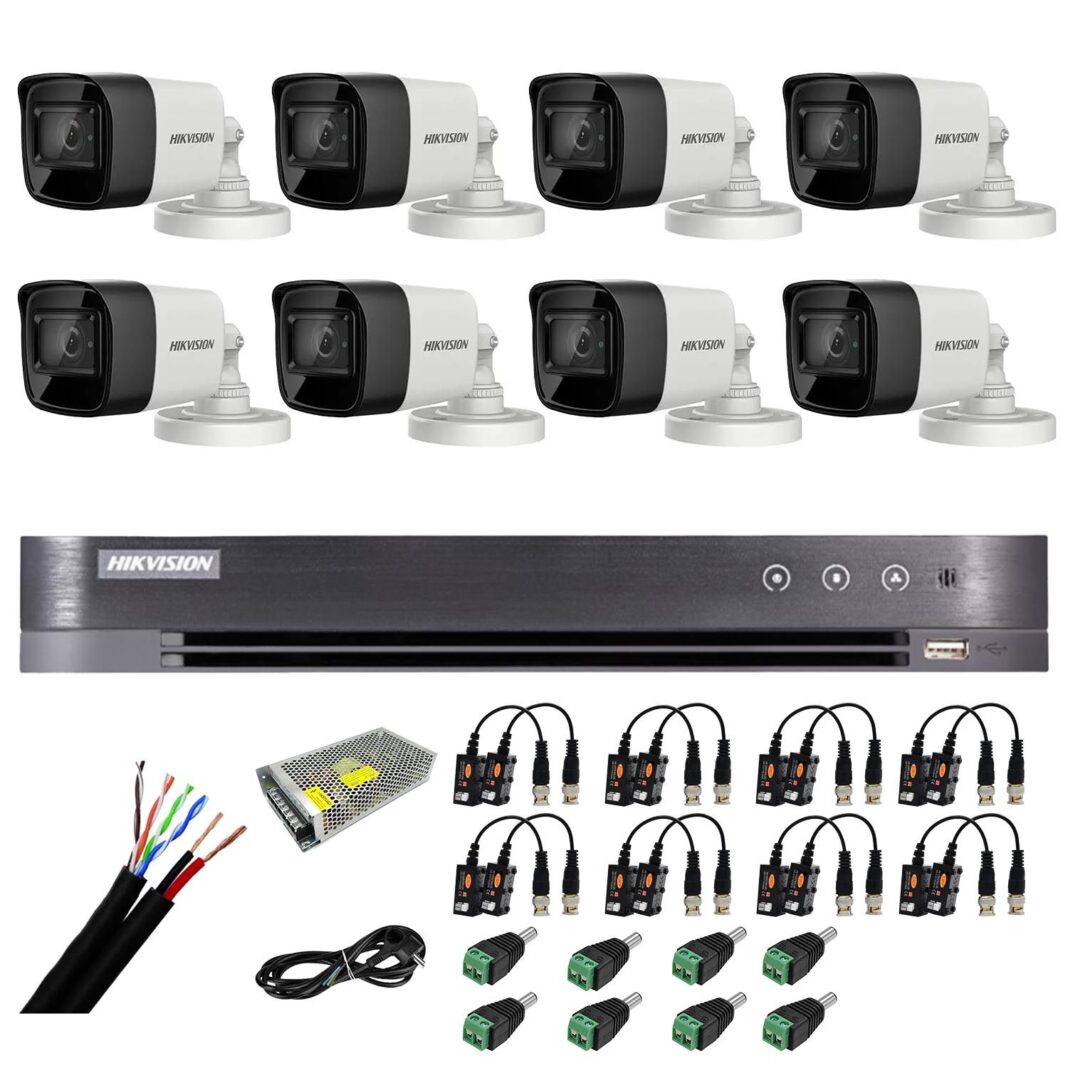 Sistem supraveghere exterior Hikvision 8 camere 8MP, 4 in 1, IR 30m, DVR 8 canale 4K 8MP, accesorii Sistem supraveghere exterior Hikvision 8 camere 8MP, 4 in 1, IR 30m, DVR 8 canale 4K 8MP, accesorii
