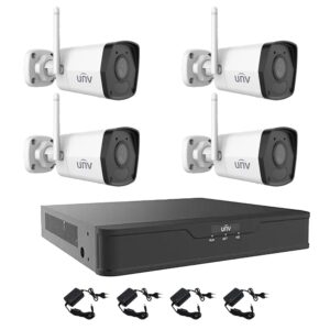Sistem supraveghere 4 camere Wi-Fi IP 2MP, Smart IR 30m, microfon integrat, NVR 4 canale 4K UNV, accesorii Sistem supraveghere 4 camere Wi-Fi IP 2MP, Smart IR 30m, microfon integrat, NVR 4 canale 4K UNV, accesorii