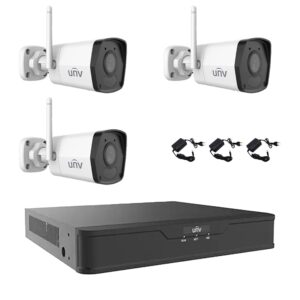 Sistem de supraveghere 3 camere Wi-Fi IP 2MP UNV, Smart IR 30m, 2.8mm, Microfon, NVR 4 canale 4K, accesorii Sistem de supraveghere 3 camere Wi-Fi IP 2MP UNV, Smart IR 30m, 2.8mm, Microfon, NVR 4 canale 4K, accesorii