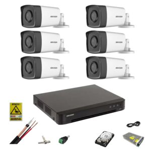 Sistem de supraveghere Hikvision 6 camere 5MP 2.8mm, IR 40m, DVR 8 canale 8MP, accesorii, hard disk 1TB Sistem de supraveghere Hikvision 6 camere 5MP 2.8mm, IR 40m, DVR 8 canale 8MP, accesorii, hard disk 1TB