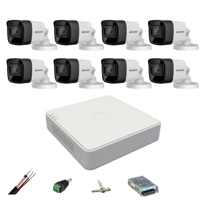 Sistem de supraveghere Hikvision 8 camere exterior 8MP, 4 in 1, IR 30m, DVR 8 canale 4K 8MP, accesorii Sistem de supraveghere Hikvision 8 camere exterior 8MP, 4 in 1, IR 30m, DVR 8 canale 4K 8MP, accesorii