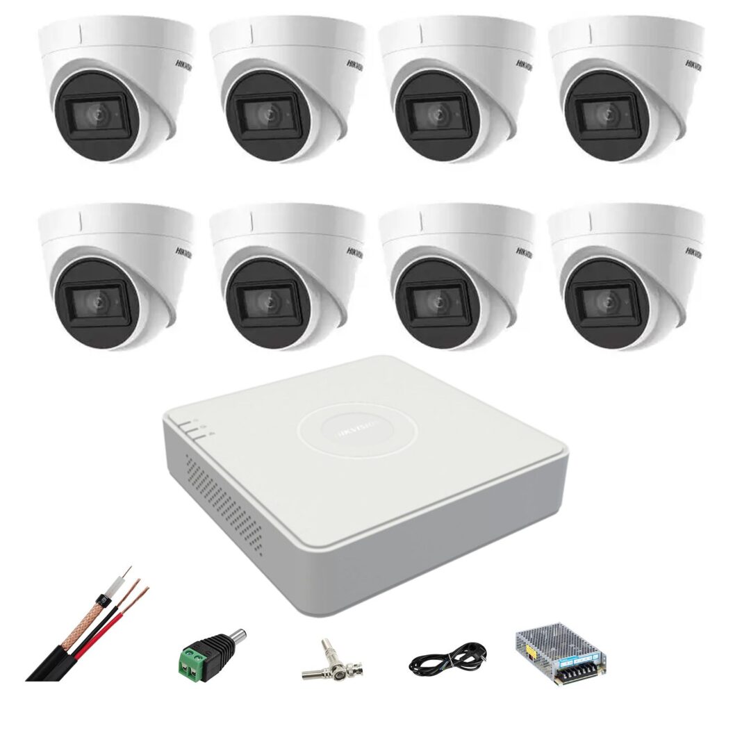 Sistem supraveghere video Hikvision 8 camere 4 in 1 8MP IR 60m, DVR 8 canale 4K, accesorii montaj Sistem supraveghere video Hikvision 8 camere 4 in 1 8MP IR 60m, DVR 8 canale 4K, accesorii montaj