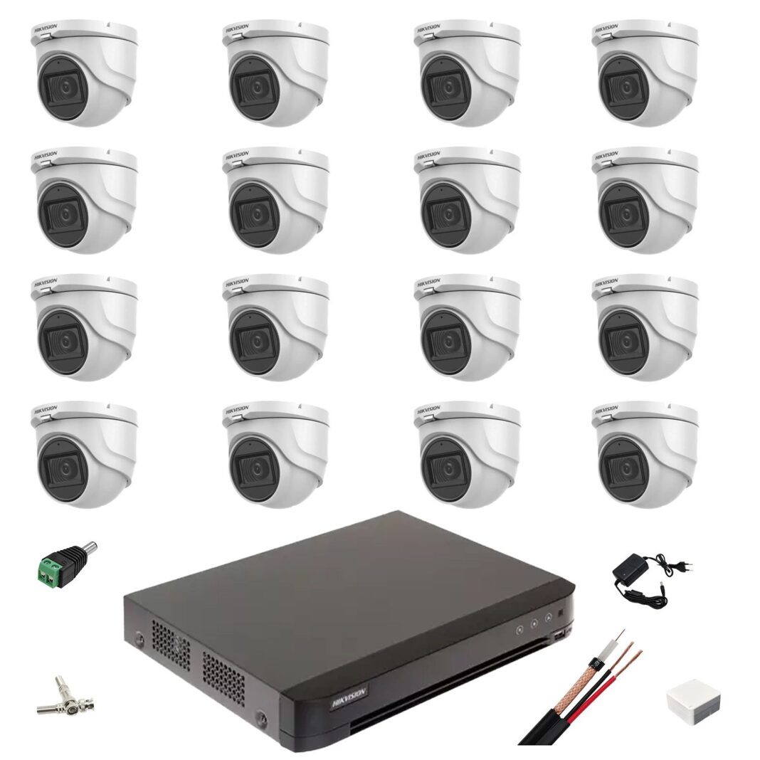 Sistem de supraveghere 16 camere 5MP Hikvision 2.8mm IR 30m, DVR AcuSense 16 canale video, accesorii instalare Sistem de supraveghere 16 camere 5MP Hikvision 2.8mm IR 30m, DVR AcuSense 16 canale video, accesorii instalare