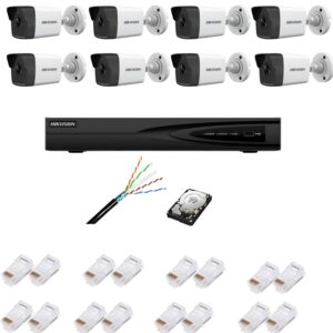 Kit supraveghere complet cu 8 camere IP, 4MP, IR 30m, lentilă 2.8mm, NVR cu 8 canale IP, Ultra HD 4K, accesorii Kit supraveghere complet cu 8 camere IP, 4MP, IR 30m, lentilă 2.8mm, NVR cu 8 canale IP, Ultra HD 4K, accesorii
