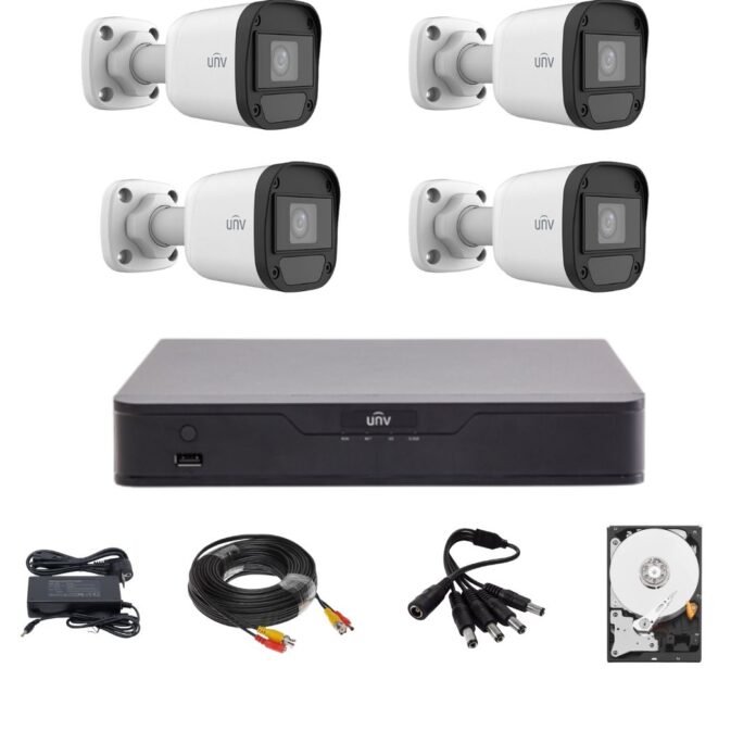 Sistem de supraveghere Uniview cu 4 camere 5 Megapixeli, Infrarosu 20M, DVR Hibrid cu 4 canale 5MP, HDD, accesorii Sistem de supraveghere Uniview cu 4 camere 5 Megapixeli, Infrarosu 20M, DVR Hibrid cu 4 canale 5MP, HDD, accesorii