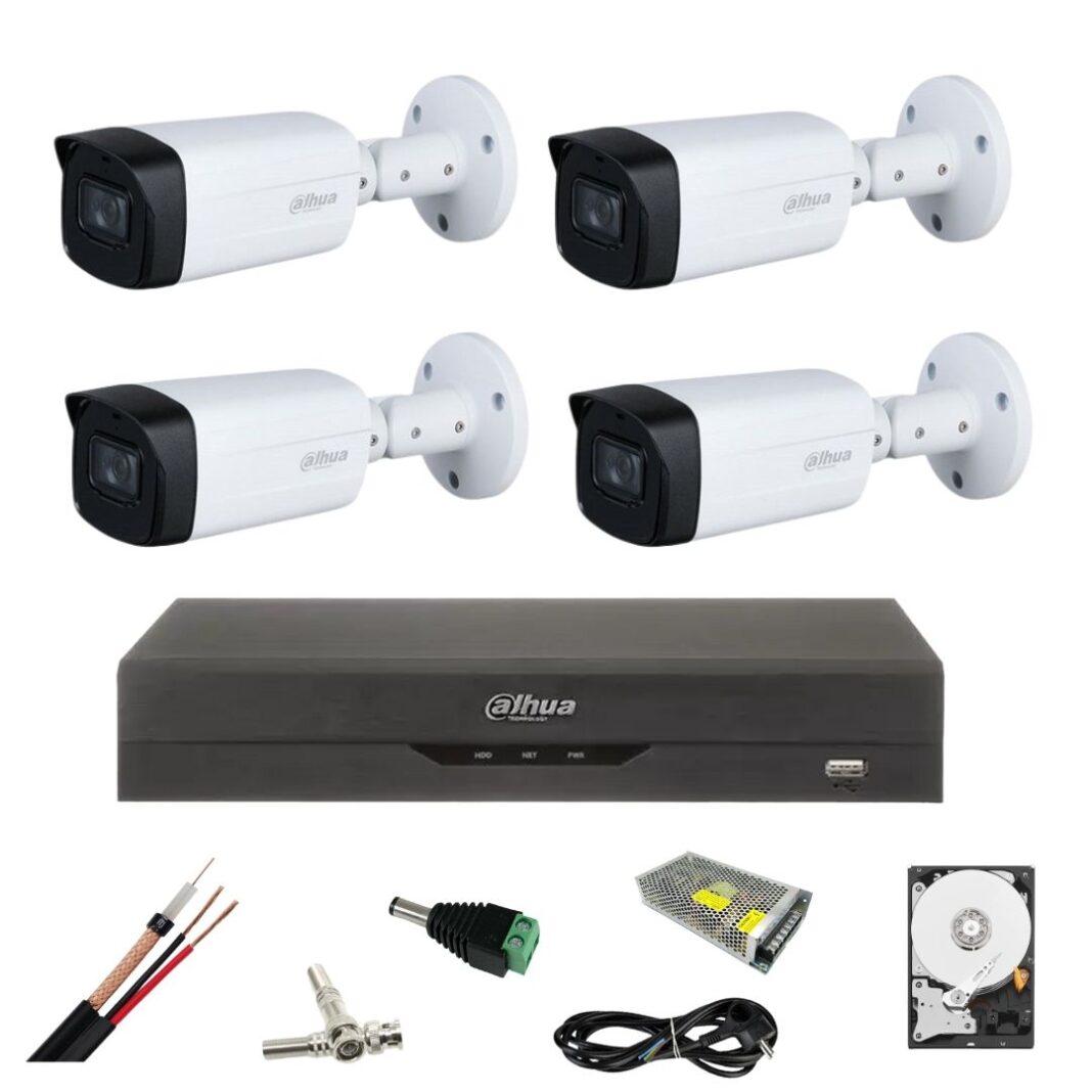 Kit supraveghere Dahua 4 camere Starlight 5 MP, IR 80 m DVR 5MP, aceesorii Hard 1TB Kit supraveghere Dahua 4 camere Starlight 5 MP, IR 80 m DVR 5MP, aceesorii Hard 1TB