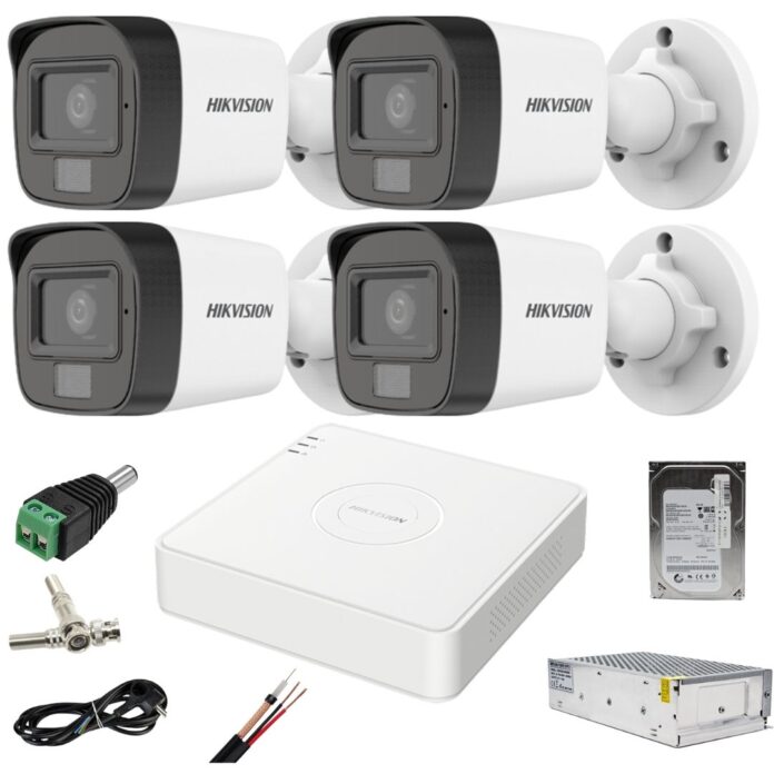 Sistem supraveghere Hikvision 4 camere 2MP Dual Light WL 20m IR 25m DVR 4MP AcuSense cu accesorii incluse HDD 500GB Sistem supraveghere Hikvision 4 camere 2MP Dual Light WL 20m IR 25m DVR 4MP AcuSense cu accesorii incluse HDD 500GB