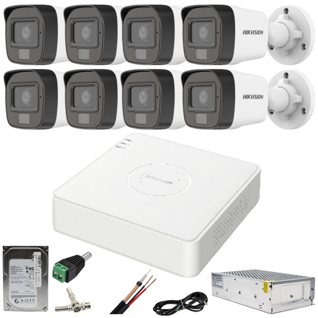 Sistem supraveghere Hikvision 8 camere 2MP cu audio Dual Light IR 25m WL 20m DVR 4MP cu accesorii incluse HDD 1TB Sistem supraveghere Hikvision 8 camere 2MP cu audio Dual Light IR 25m WL 20m DVR 4MP cu accesorii incluse HDD 1TB