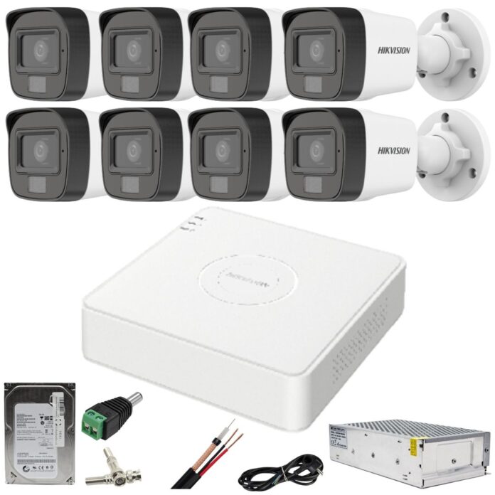 Sistem supraveghere Hikvision 8 camere 2MP cu audio Dual Light IR 25m WL 20m DVR 4MP cu accesorii incluse HDD 1TB Sistem supraveghere Hikvision 8 camere 2MP cu audio Dual Light IR 25m WL 20m DVR 4MP cu accesorii incluse HDD 1TB