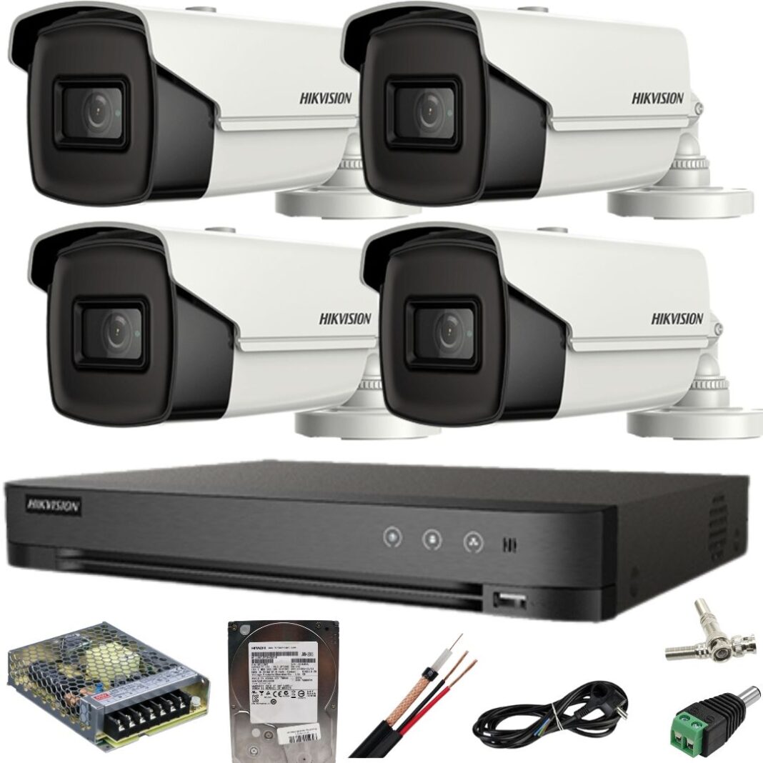 Sistem supraveghere Hikvision 4 camere 8MP IR 80M DVR 4K AcuSense cu accesorii incluse si HDD 1TB Sistem supraveghere Hikvision 4 camere 8MP IR 80M DVR 4K AcuSense cu accesorii incluse si HDD 1TB