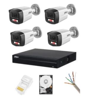 Sistem supraveghere complet Dahua 4 camere IP 4 MP Dual Light IR 30m WL 30m Microfon NVR 4 canale HDD si accesorii instalare incluse Sistem supraveghere complet Dahua 4 camere IP 4 MP Dual Light IR 30m WL 30m Microfon NVR 4 canale HDD si accesorii instalare incluse