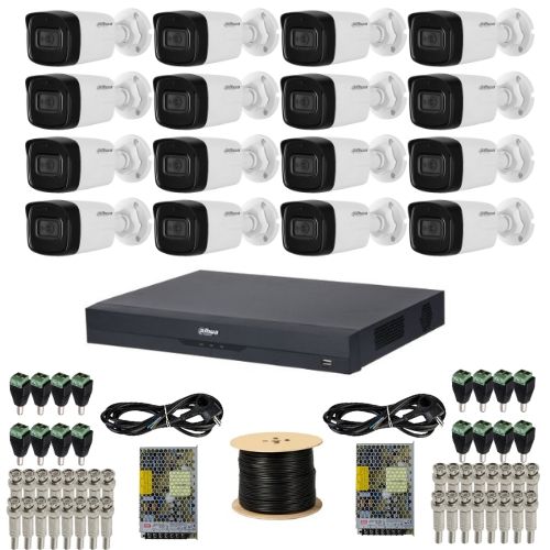 Sistem supraveghere Dahua 16 camere 4K 8MP IR 80m Microfon, DVR 16 canale 4K 8MP Audio WizSense, accesorii + Autocolant Rovision