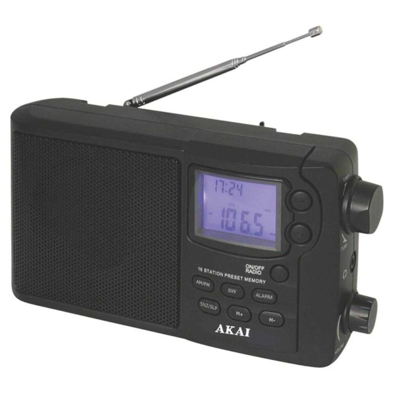 Radio portabil Akai APR-2418, 0.8W RMS, Ceas, Alarma, Negru