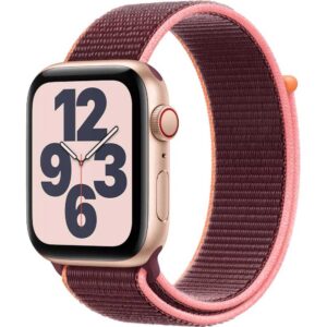 Apple Watch Series SE GPS + Cellular, 44mm, Gold, Aluminium Case, Plum Sport Loop Apple Watch Series SE GPS + Cellular, 44mm, Gold, Aluminium Case, Plum Sport Loop