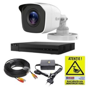 Sistem supraveghere analog Hikvision Hilook, 1 camera 2 MP, lentila 2.8mm, IR 20m, DVR 4 canale 4 MP, accesorii Sistem supraveghere analog Hikvision Hilook, 1 camera 2 MP, lentila 2.8mm, IR 20m, DVR 4 canale 4 MP, accesorii