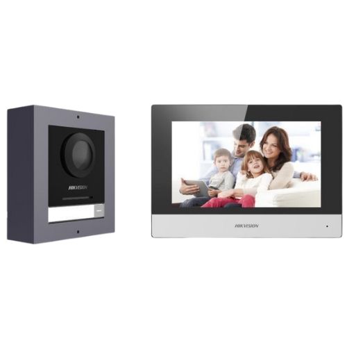 Kit videointerfon IP Hikvision, camera 2MP IR, monitor 7 tactil, Wi-Fi, PoE, card 16GB, IP65, DS-KIS602(B)