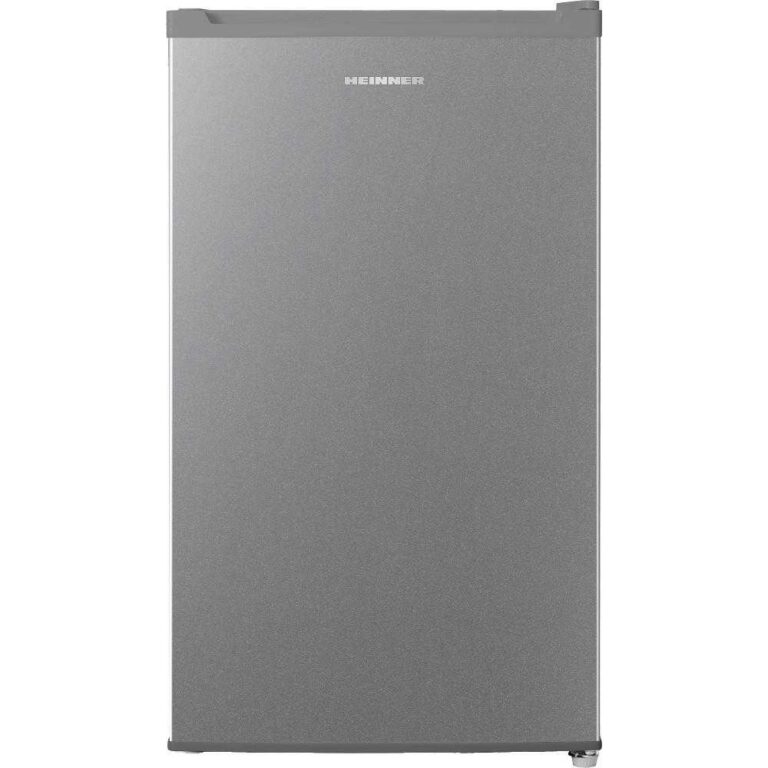 Frigider cu o usa Heinner HF-N91SF+, 92 l, Control mecanic, Termostat ajustabil, Iluminare LED, Compartiment legume fructe, Rafturi sticla, Usa reversibila, Clasa F, H 84.2 cm, Argintiu
