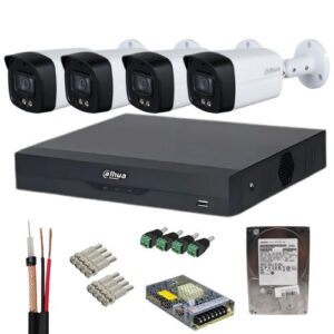 Sistem supraveghere Dahua 4 camere Full-Color 5MP, lentila 3.6mm, lumina alba 40m, microfon, DVR 4K Penta-brid, WizSense, 8 canale IP, HDD 1TB, accesorii Sistem supraveghere Dahua 4 camere Full-Color 5MP, lentila 3.6mm, lumina alba 40m, microfon, DVR 4K Penta-brid, WizSense, 8 canale IP, HDD 1TB, accesorii