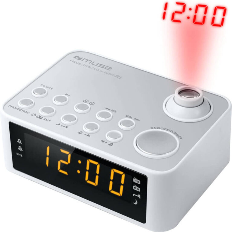 Radio cu ceas Muse M-178 PW, Proiectie Ora, Alarma dubla LED, AUX, Alb