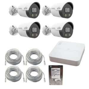 Sistem Supraveghere IP Complet UNV cu 4 Camere IP 4MP ColorHunter, Dual Light, Audio Bidirectional, PoE, NVR 4 Canale + 4 porturi Long PoE, HDD 1TB Sistem Supraveghere IP Complet UNV cu 4 Camere IP 4MP ColorHunter, Dual Light, Audio Bidirectional, PoE, NVR 4 Canale + 4 porturi Long PoE, HDD 1TB
