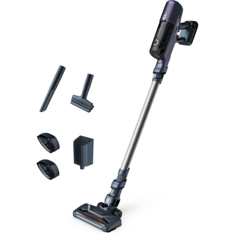 Aspirator vertical Rowenta X-Pert 6.60 Essential RH6837WO, 100 W, 0.55 L, autonomie max 45 min, iluminare LED, 2 trepte putere, functie boost, violet & gri