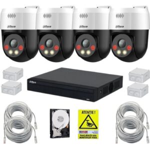 Sistem supraveghere IP inteligent Dahua, 4 camere rotative, 5MP, Alarma, Difuzor, NVR 8 canale PoE, Accesorii montaj, HDD Sistem supraveghere IP inteligent Dahua, 4 camere rotative, 5MP, Alarma, Difuzor, NVR 8 canale PoE, Accesorii montaj, HDD