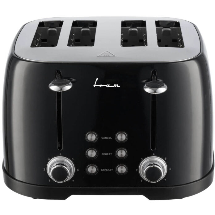 Prajitor de paine Fram FTP-800BK, 1600 W, Capacitate 4 felii, 7 nivele de rumenire, Functie auto-centrare, Negru