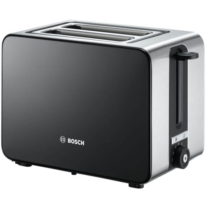 Prajitor paine Bosch TAT7203, 1050 W, 2 felii, Controlul variabil de rumenire, Senzor electronic pentru prajire uniforma, Suport chifle integrat, Negru