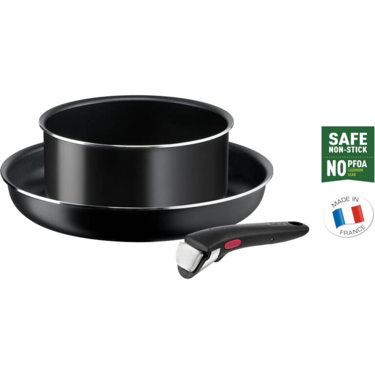 Set 3 piese Tefal Easy Cook and Clean Beginner L1539243, 3 piese: tigaie 28 cm, cratita 20 cm si maner, Invelis antiaderent, Aluminiu, Negru