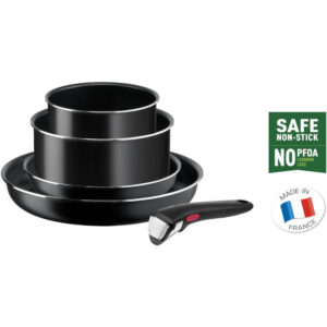 Set 5 piese TEFAL Easy Cook & Clean Starter Kit L1539543, Dimensiuni 16-28cm, Invelis antiaderent, Maner detasabil, Aluminiu, Negru Set 5 piese TEFAL Easy Cook & Clean Starter Kit L1539543, Dimensiuni 16-28cm, Invelis antiaderent, Maner detasabil, Aluminiu, Negru