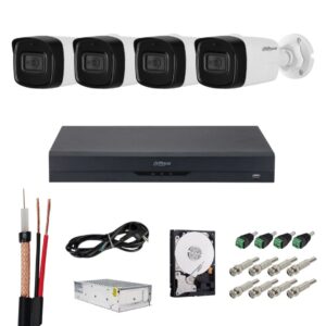 Sistem de supraveghere Dahua, Functii inteligente, 4 camere 4K 8MP, Infrarosu 80m, Microfon, DVR 4 canale, Accesorii montaj incluse Sistem de supraveghere Dahua, Functii inteligente, 4 camere 4K 8MP, Infrarosu 80m, Microfon, DVR 4 canale, Accesorii montaj incluse
