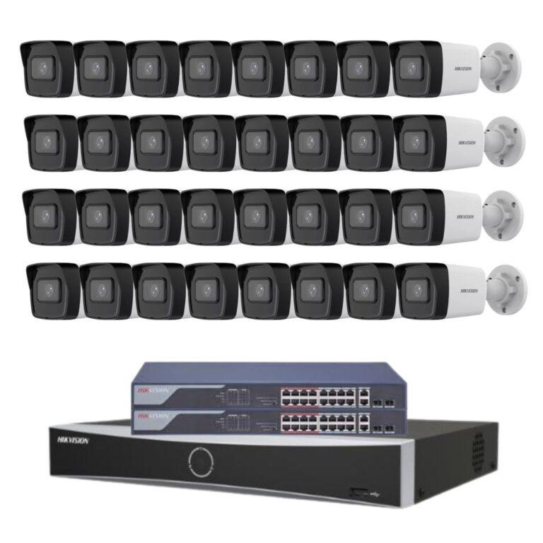 Sistem supraveghere profesional Hikvision, 32 camere, 4MP 2K, IR 30m, NVR 32 canale, Switch PoE, Vizualizare pe mobil, Functii inteligente