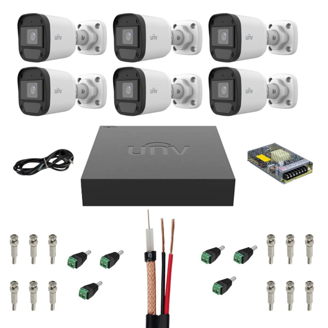 Sistem supraveghere complet Uniview, 6 camere, 2MP, Full HD, Microfon, IR 20m, Accesorii montaj inclus, DVR, HDD, Vizualizare pe mobil Sistem supraveghere complet Uniview, 6 camere, 2MP, Full HD, Microfon, IR 20m, Accesorii montaj inclus, DVR, HDD, Vizualizare pe mobil