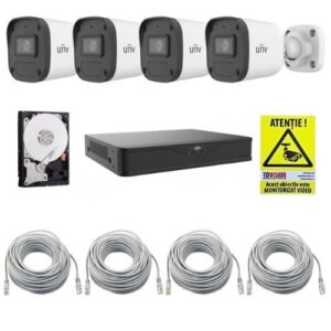 Sistem supraveghere IP UNV, 4 camere de exterior, 4MP, IR 30m, Microfon, NVR 4 canale POE, HDD 1TB, Accesorii Sistem supraveghere IP UNV, 4 camere de exterior, 4MP, IR 30m, Microfon, NVR 4 canale POE, HDD 1TB, Accesorii