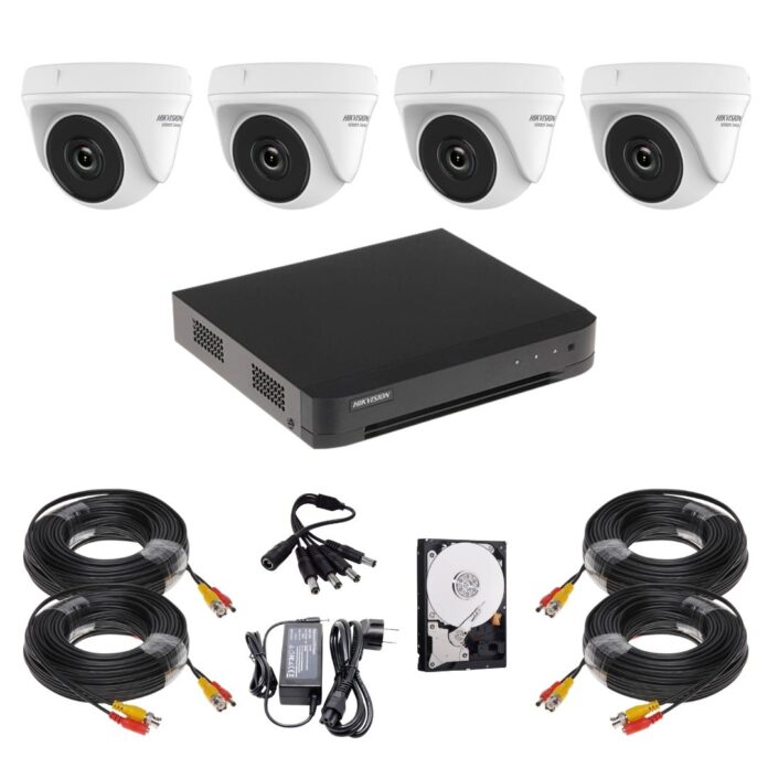 Sistem supraveghere Hikvision HiWatch, 4 camere, 5MP, Infrarosu 20m, DVR 4 canale, HDD 500GB, Accesorii montaj