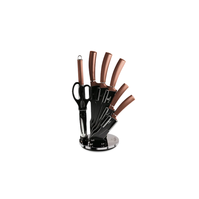 Set cutite 8 piese cu suport Rose Gold Berlinger Haus BH 2561 Set cutite 8 piese cu suport Rose Gold Berlinger Haus BH 2561