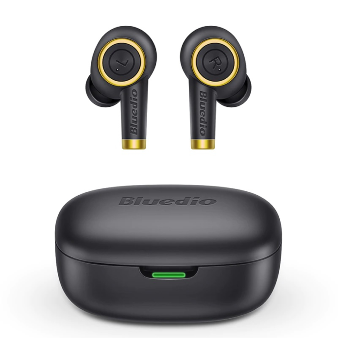 Casti bluetooth in-ear Bluedio Particle cu cutie de incarcare si transport de 650mAh, Microfon, Bluetooth v5.0, VFT, Negru