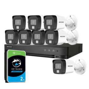 Sistem supraveghere exterior cu HDD 2TB HikVision, 8 camere, 5 MP, IR 25 m, lumina alba 20 m, 2.8 mm, microfon Sistem supraveghere exterior cu HDD 2TB HikVision, 8 camere, 5 MP, IR 25 m, lumina alba 20 m, 2.8 mm, microfon