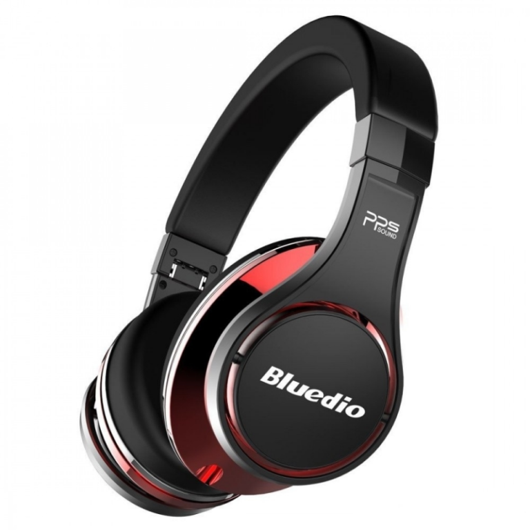 Casti Bluetooth Bluedio U (UFO), 8 difuzoare, Wireless Headphones Over-Ear PPS Cu Microfon, anularea zgomotelor Negru cu Rosu