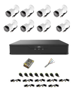 Sistem complet 8 camere supraveghere exterior FULL HD 20 m IR, DVR 8 canale, accesorii Sistem complet 8 camere supraveghere exterior FULL HD 20 m IR, DVR 8 canale, accesorii