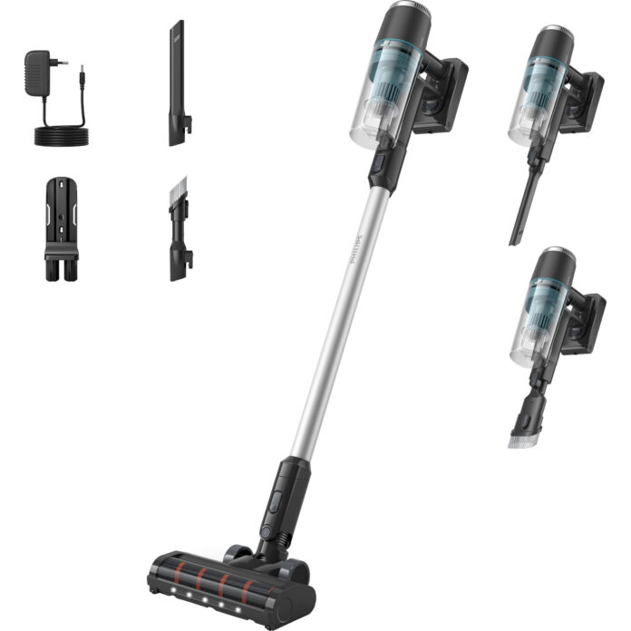 Aspirator vertical fara fir Philips Seria 3000 XC3031/01, 25.2 V, Autonomie 60 minute, PowerCyclone 8, Misty Dawn