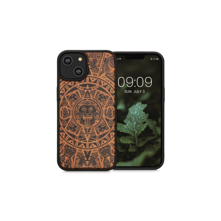 Husa Kwmobile pentru Apple iPhone 14, Lemn, Maro/Negru, 59124.02