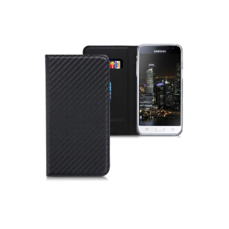 Husa pentru Samsung Galaxy J3 (2016), Piele ecologica, Negru, 45157.01