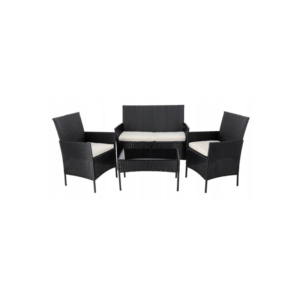 Set mobilier pentru gradin compus din 1 masa, 1 canapea si 2 fotolii, Poliratan, Negru/Bej Set mobilier pentru gradin compus din 1 masa, 1 canapea si 2 fotolii, Poliratan, Negru/Bej