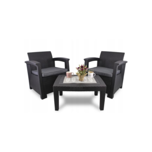 Set mobilier pentru gradina MCT Garden compus din 2 fotolii, 1 masa, Poliratan, Antracit Set mobilier pentru gradina MCT Garden compus din 2 fotolii, 1 masa, Poliratan, Antracit