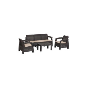 Set mobilier pentru gradina MCT Garden 2253, compus din 1 masa, 2 fotolii, 1 canapea, ratan sintetic, maro Set mobilier pentru gradina MCT Garden 2253, compus din 1 masa, 2 fotolii, 1 canapea, ratan sintetic, maro