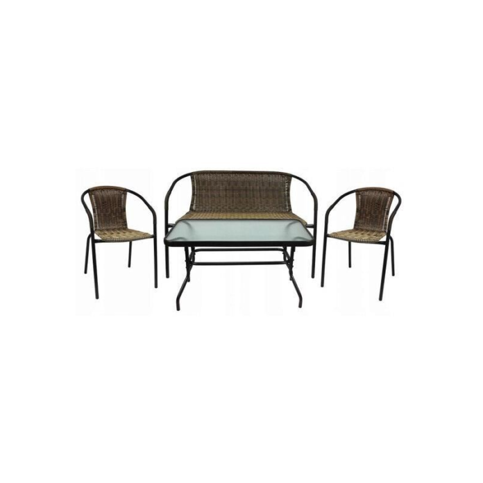 Set mobilier pentru gradina MCT Garden 1622, compus din 1 masa, 2 scaune, 1 banca, Negru
