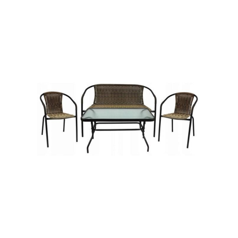 Set mobilier pentru gradina MCT Garden 1622, compus din 1 masa, 2 scaune, 1 banca, Negru